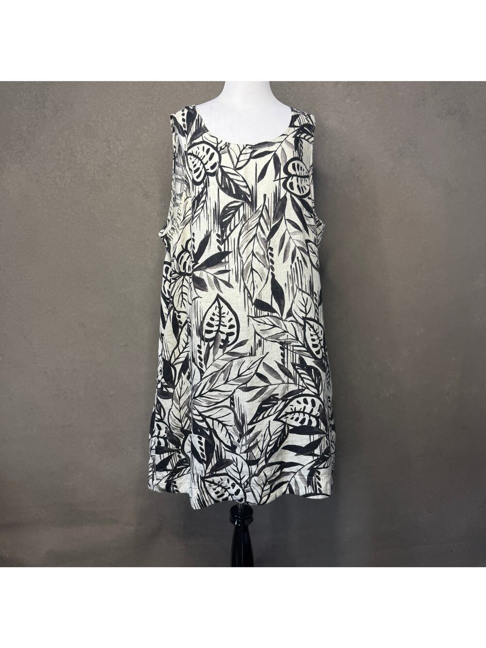 Tahari 100% Linen Tropical Leaf Print Sleeveless Shift Dress Plus 2X